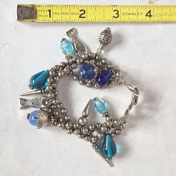 Beaded Charm Bracelet Silver and Blue Fish Pendants Jewelry - Picture 7 of 7